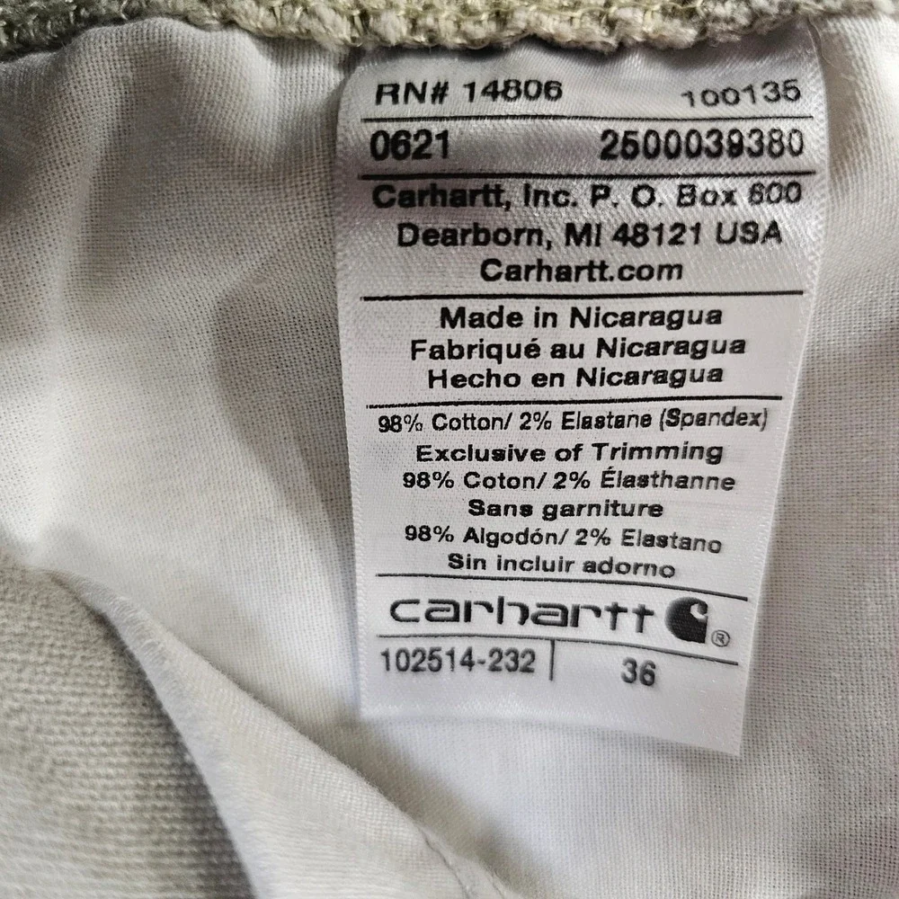 Carhartt Men 36 Relaxed Fit Canvas Work Shorts Tan Khaki Cotton Blend 102514-232